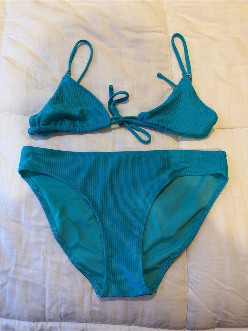 aerie Teal Ribbed Triangle Bikini Set